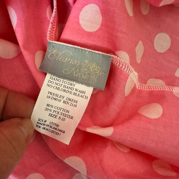Eleanor Rose Presley Dress Pink & White Polka Dot Peter Pan Collar Size 8-10 NEW - Picture 3 of 4